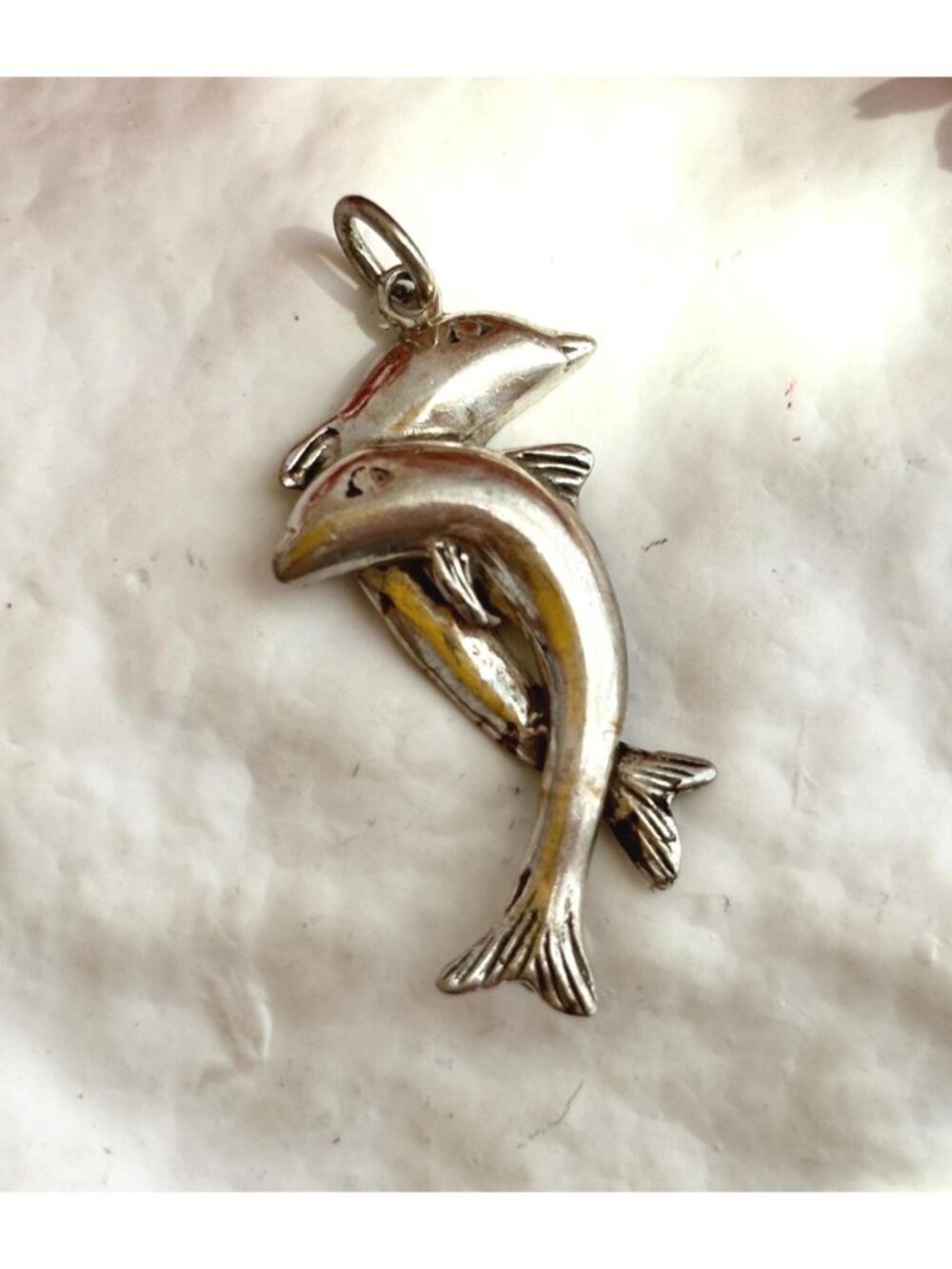 Twin Dolphin Figural Tiny Sterling Silver Vintage 925 Pendant | Charm